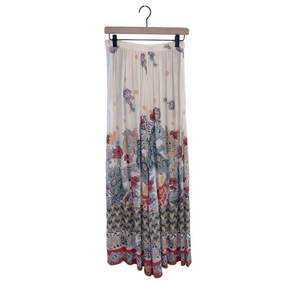 Free People Dresses & Skirts - Free People Cream Floral Maxi Skirt with Coral Border